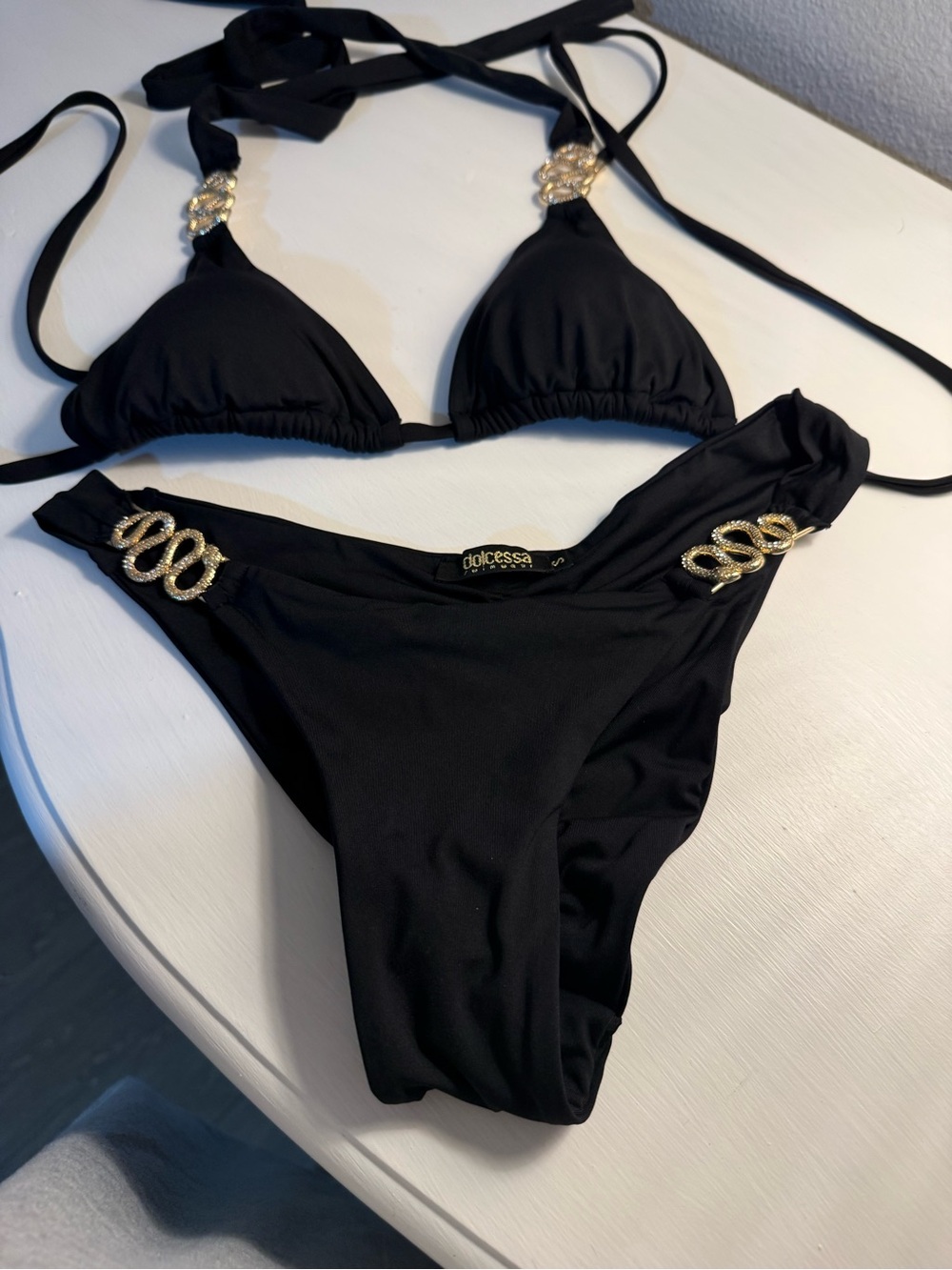 Dolcessa Black Gold snake Accent Bikini